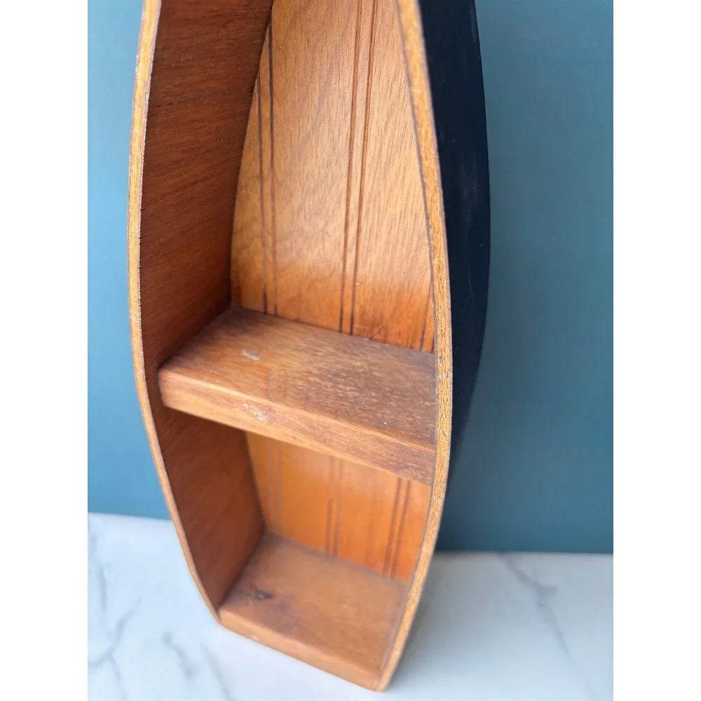 Wooden Boat Shelf Nautical Navy Blue Wall Decor Canoe Display 15.5 Inch